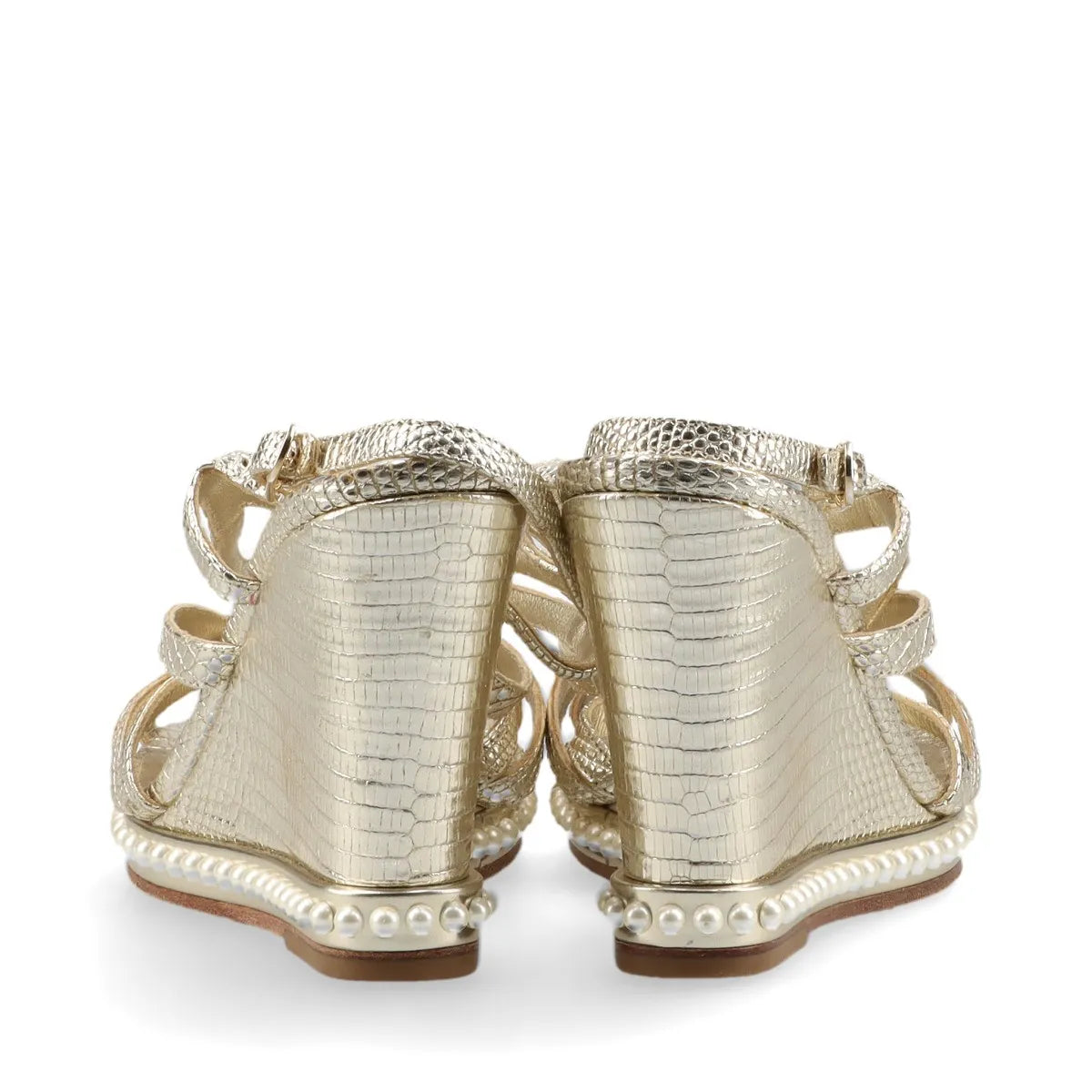 Chanel CC Logo Moc Lizard Wedge Sandal Gold