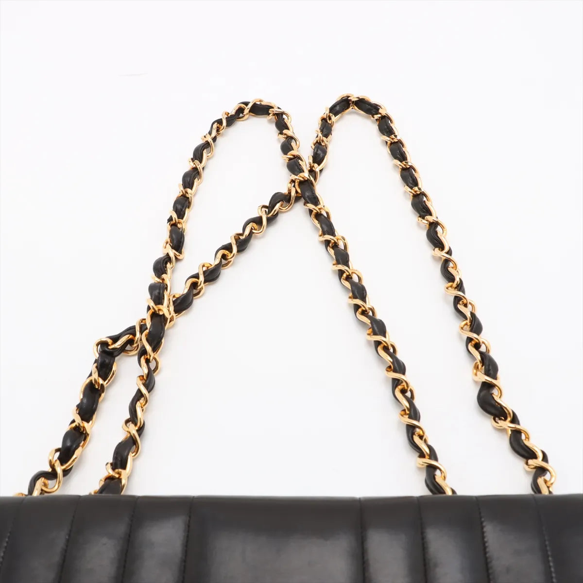 Chanel Deca Mademoiselle Lambskin Single Flap Double Chain Bag Black
