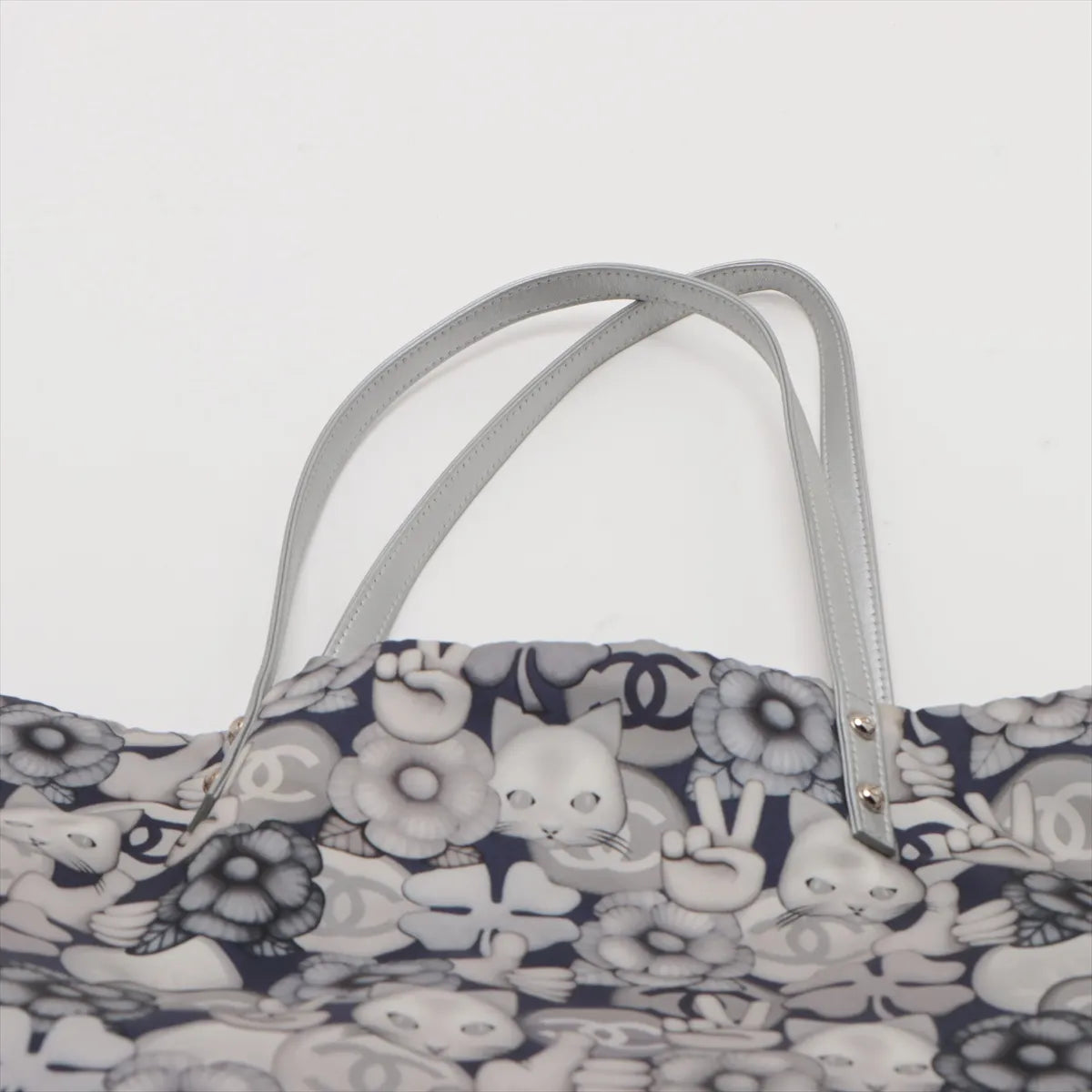 Chanel CC Logo Choupette Cat Emoticon Tote Bag Gray