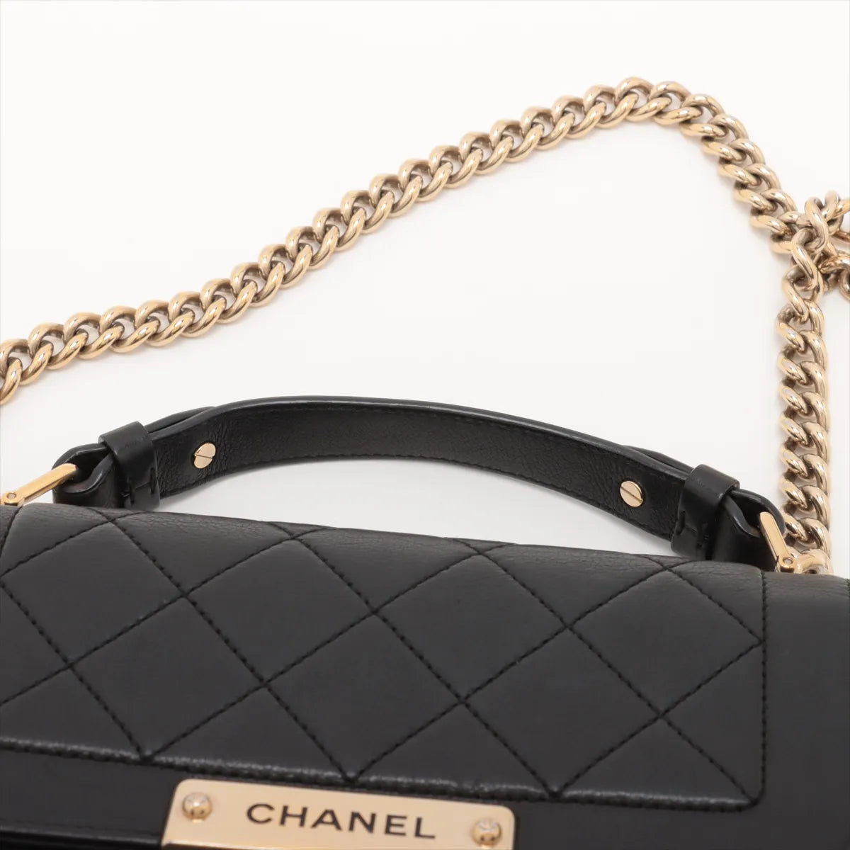 Chanel Click Label Leather Two-Way Handbag Black