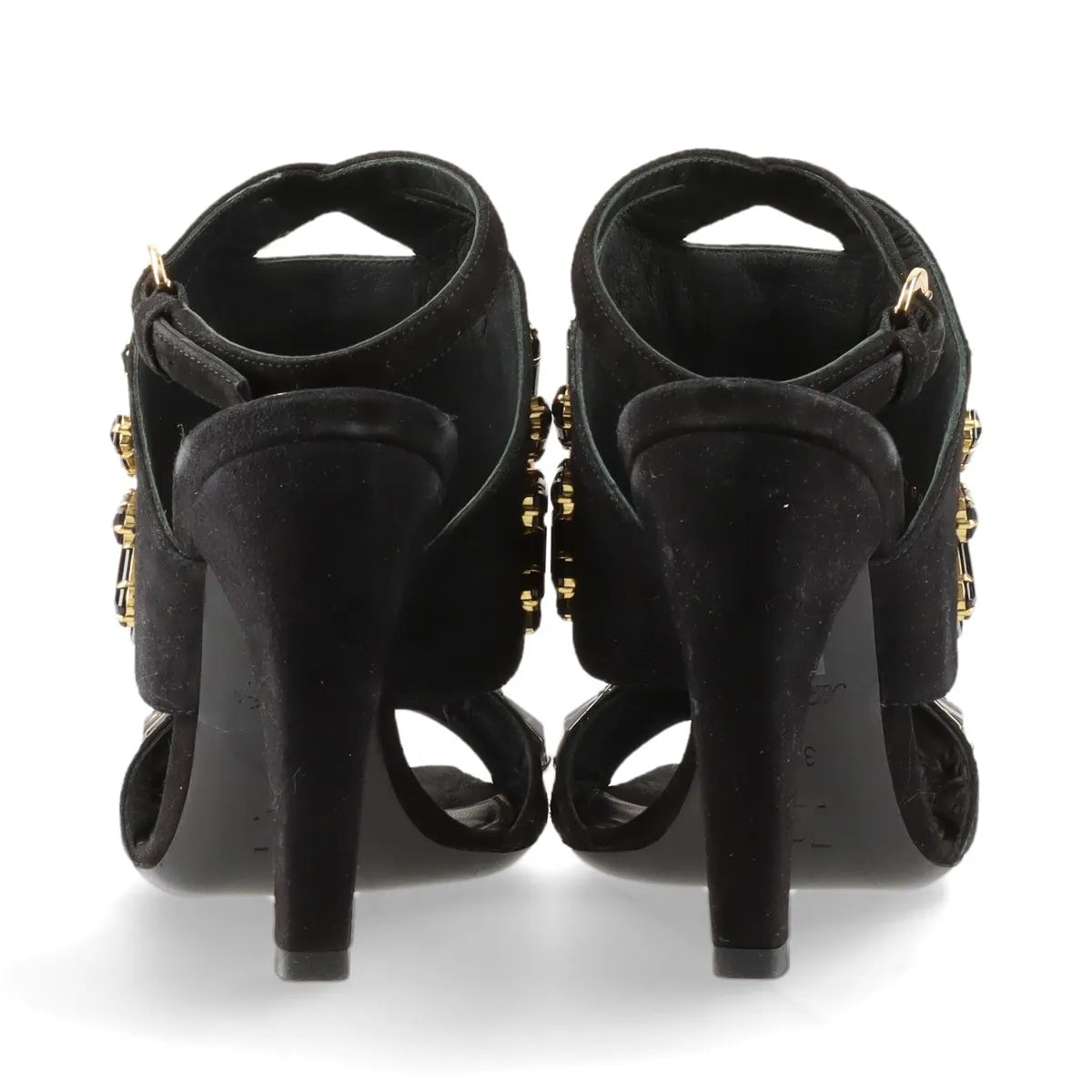 Louis Vuitton Cut Out Crsytal Suede Sandal Black