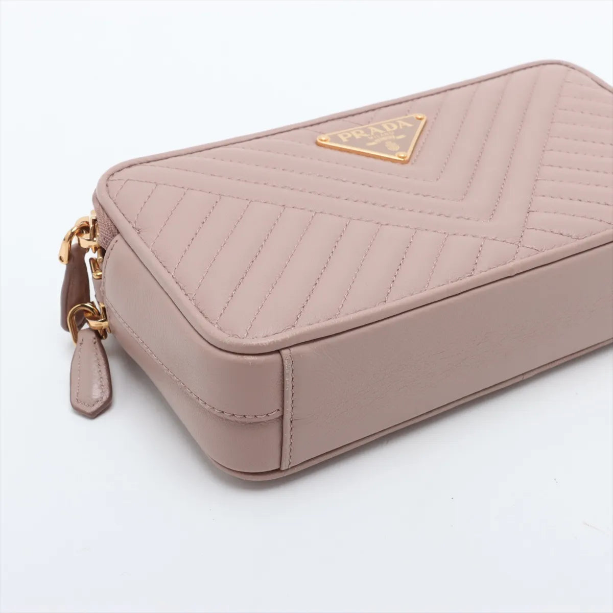 Prada Nappa Impuntu Leather Chain Wallet Pink Beige
