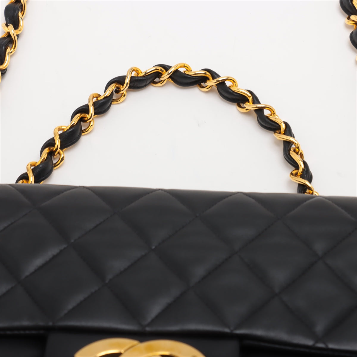 Chanel CC Logo Matelasse 34 Maxi Lambskin Single Flap Double Chain Shoulder Bag Black * PREDORDER *