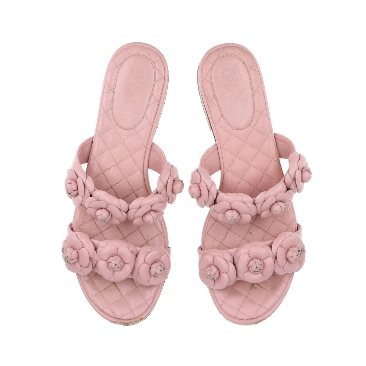Chanel Camelia Two Strap Leather Sandal Pink
