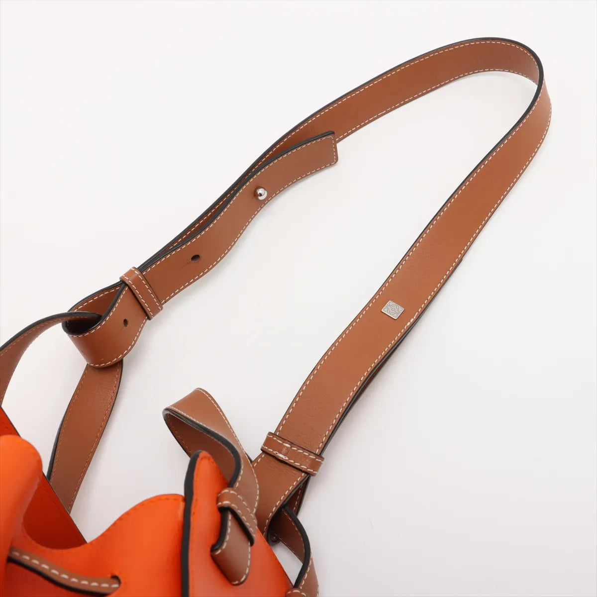 Loewe Hammock Drawstring Medium Straw Leather Shoulder Bag Brown x Orange