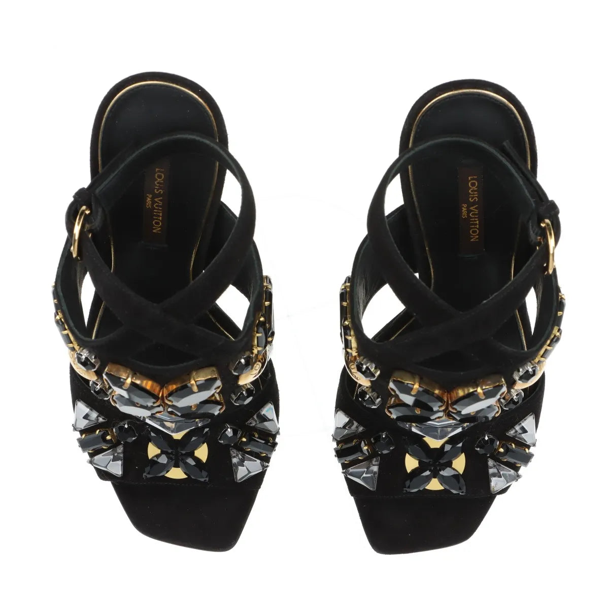 Louis Vuitton Cut Out Crsytal Suede Sandal Black