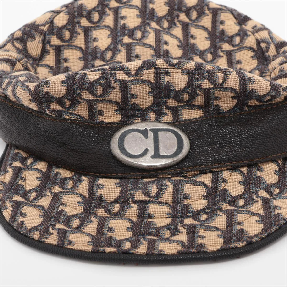 Christian Dior Oblique Jacquard Cotton Beret 58 Ivory x Navy Blue