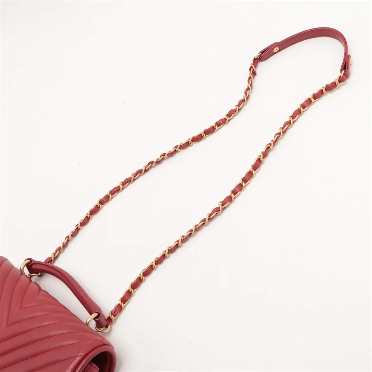 Chanel CC Logo V Stitch Lambskin Two-Way Shoulder Bag Red