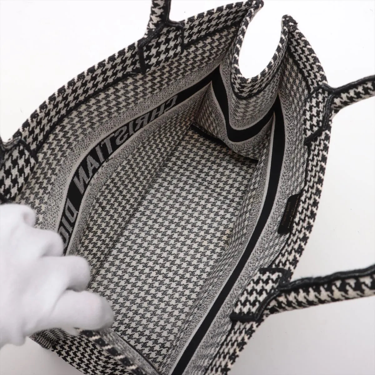 Christian Dior Houndstooth Canvas Book Tote Bag Black x White