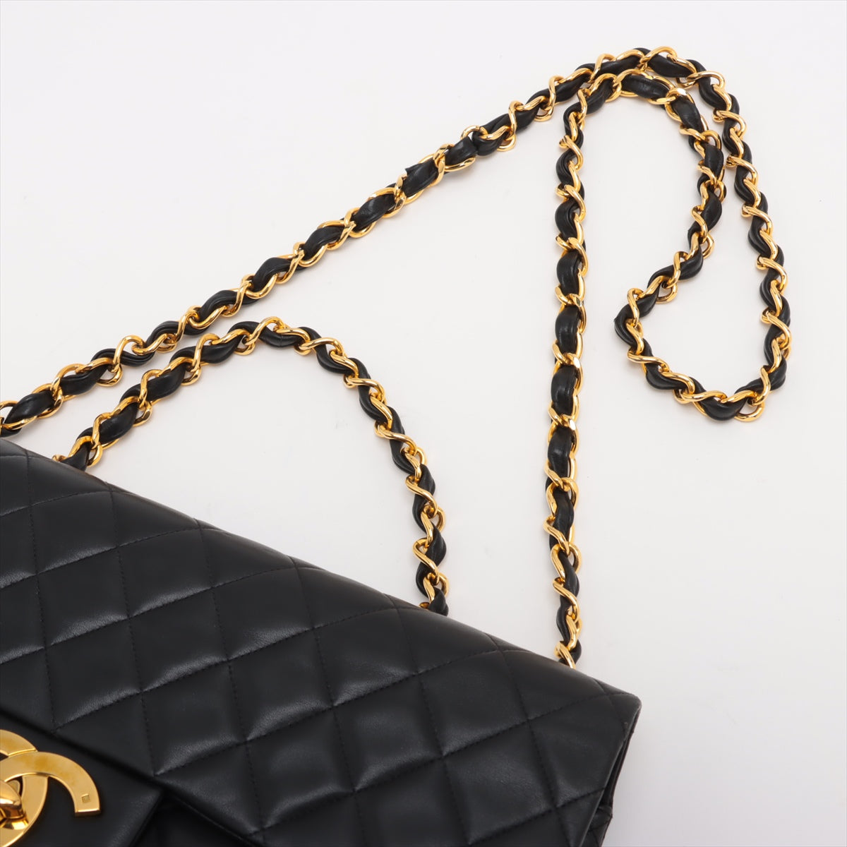 Chanel CC Logo Matelasse 34 Maxi Lambskin Single Flap Double Chain Shoulder Bag Black * PREDORDER *