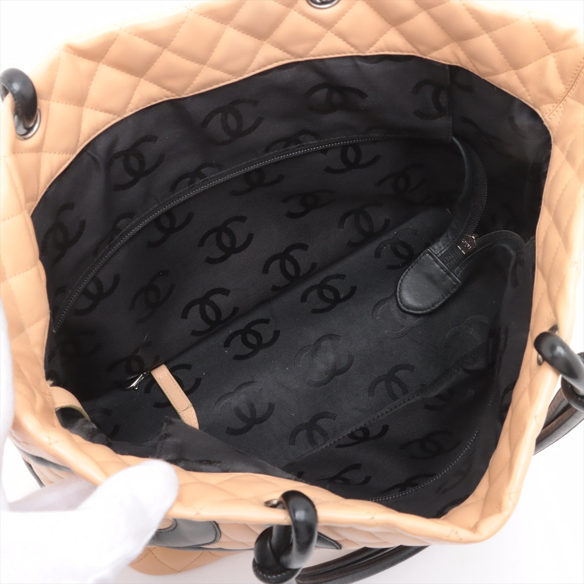 Chanel CC Logo Cambon Line Lambskin Tote Bag Beige x Black * PREORDER *