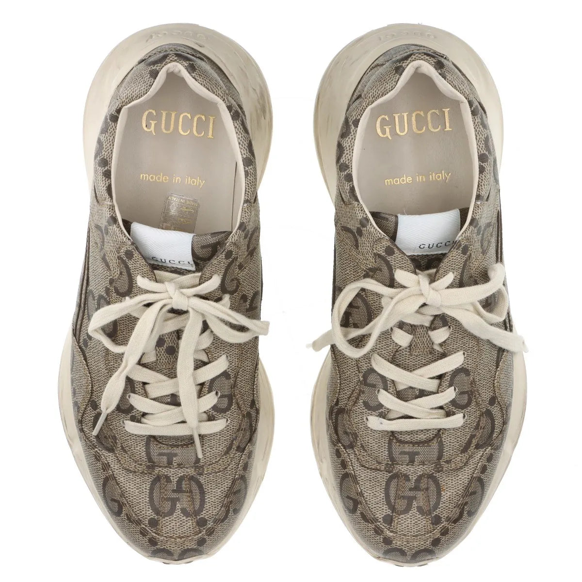 Gucci Rhyton Leather Sneakers Mens Beige
