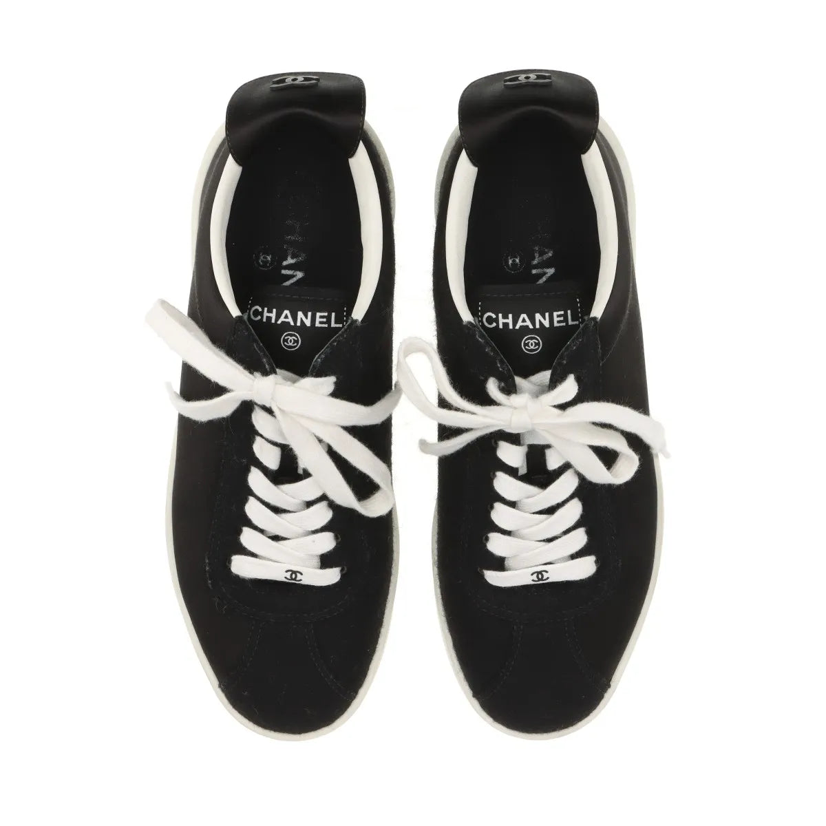 Chanel CC Logo Satin Sneakers Black