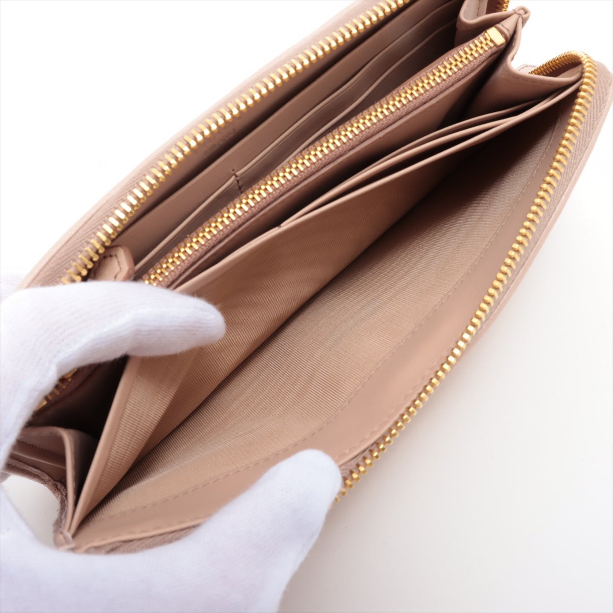 Prada Saffiano Studded Zippy Wallet Beige