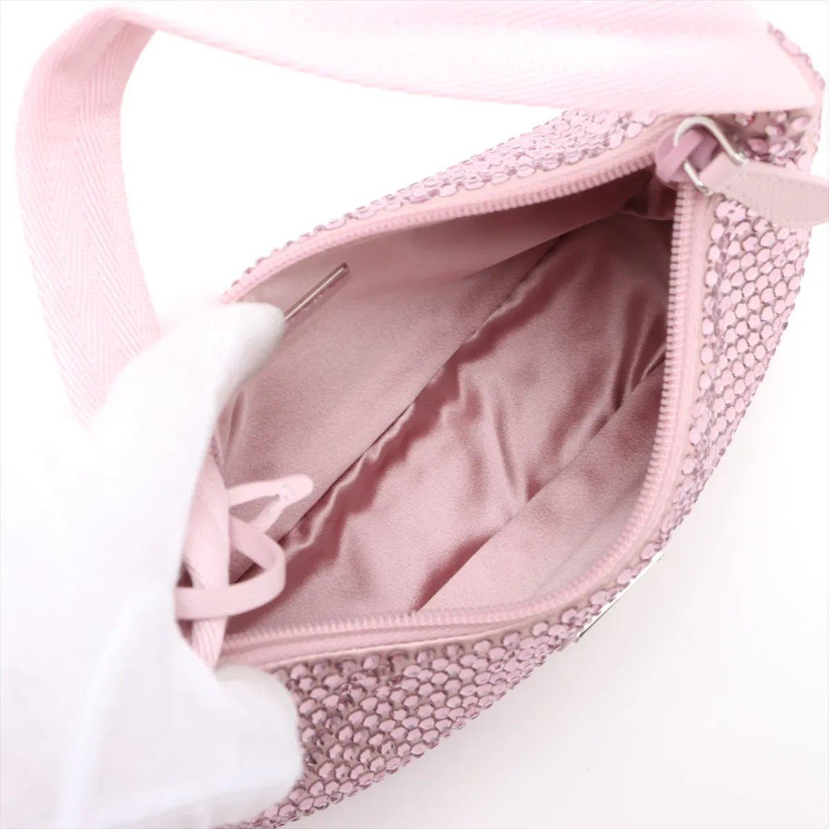 Prada Re-edition Satin x Rhinestone Shoulder Bag Pink — product photo 7