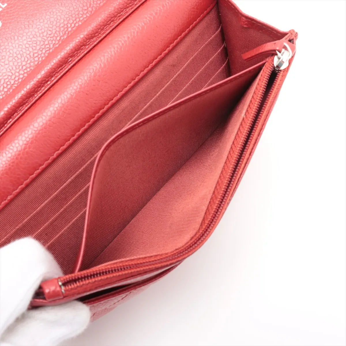 Chanel CC Logo Matelasse Caviar Skin Chain Wallet Red