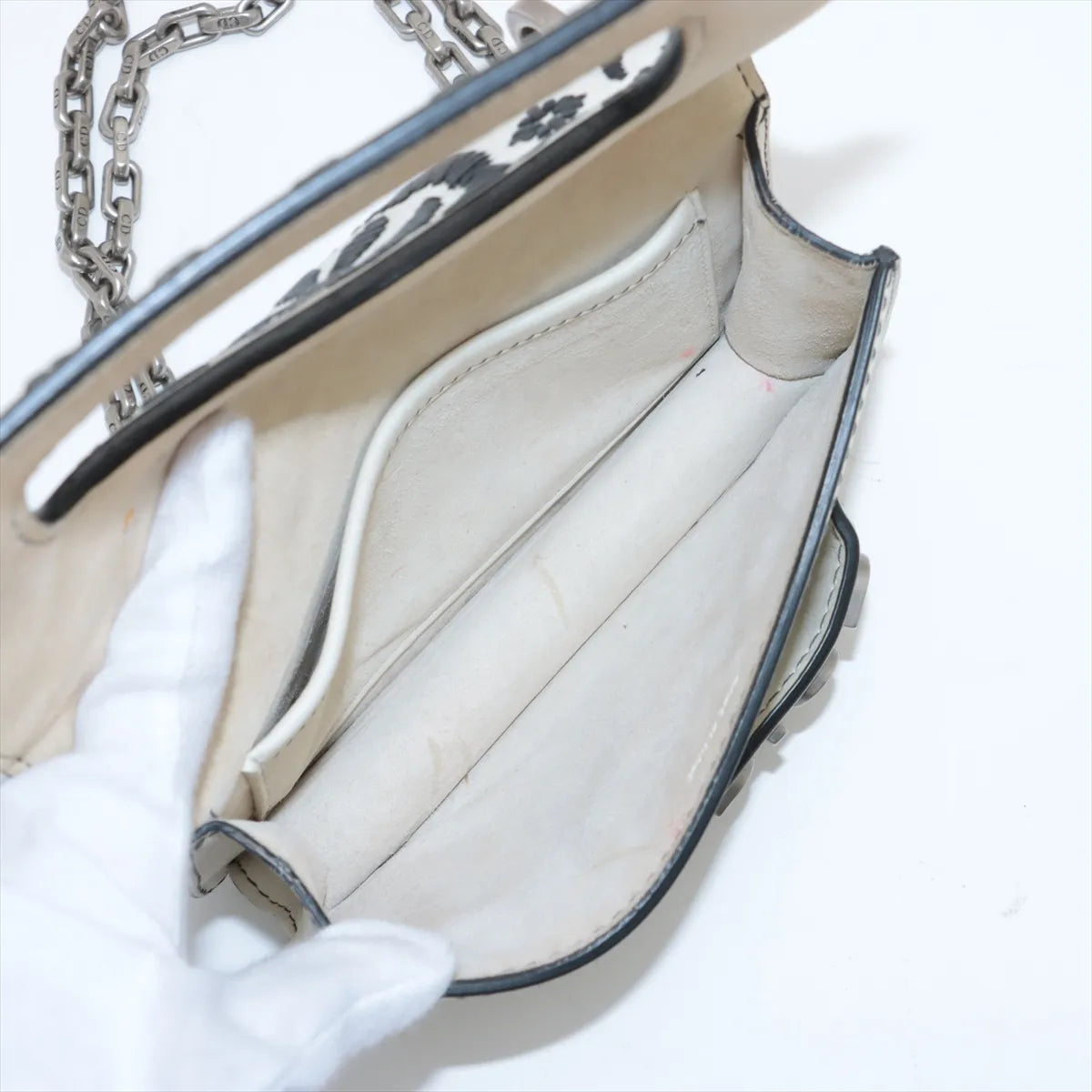 Christian Dior J'Adior Embroidered Leather Chain Shoulder Bag White