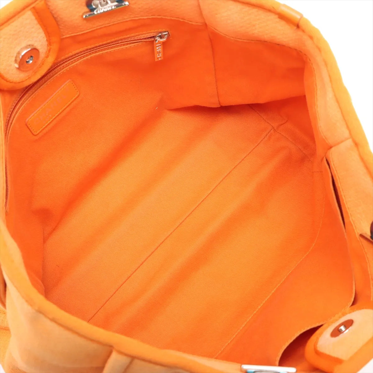 Chanel Deauville MM Canvas Leather Chain Tote Bag Orange