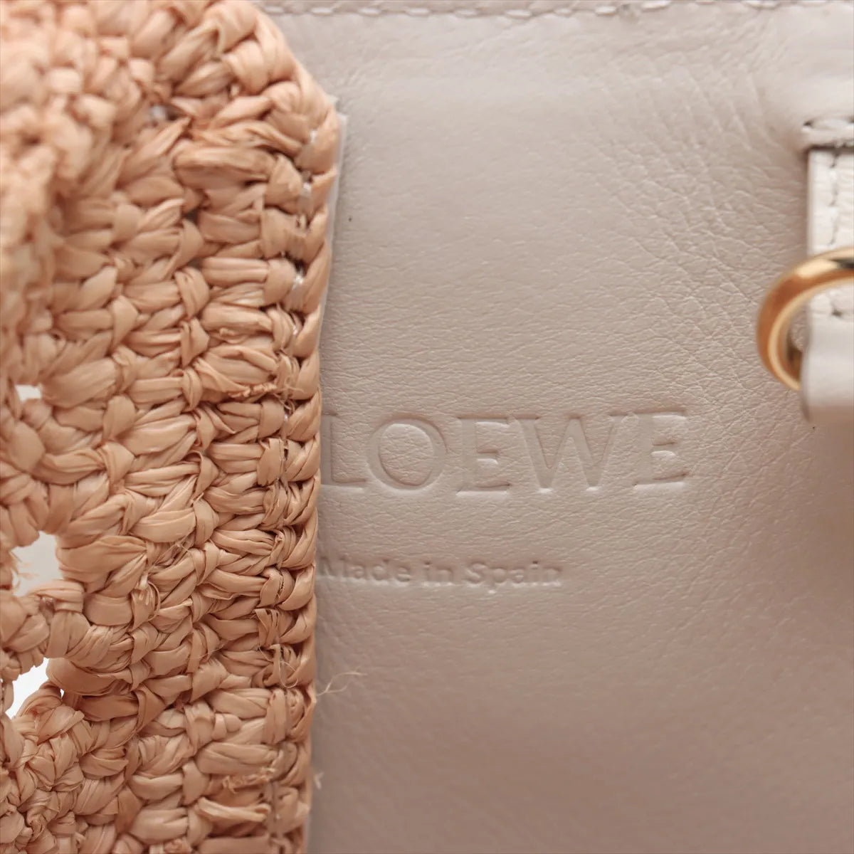 Loewe Hammock Compact Raffia Leather Shoulder Bag White x Beige