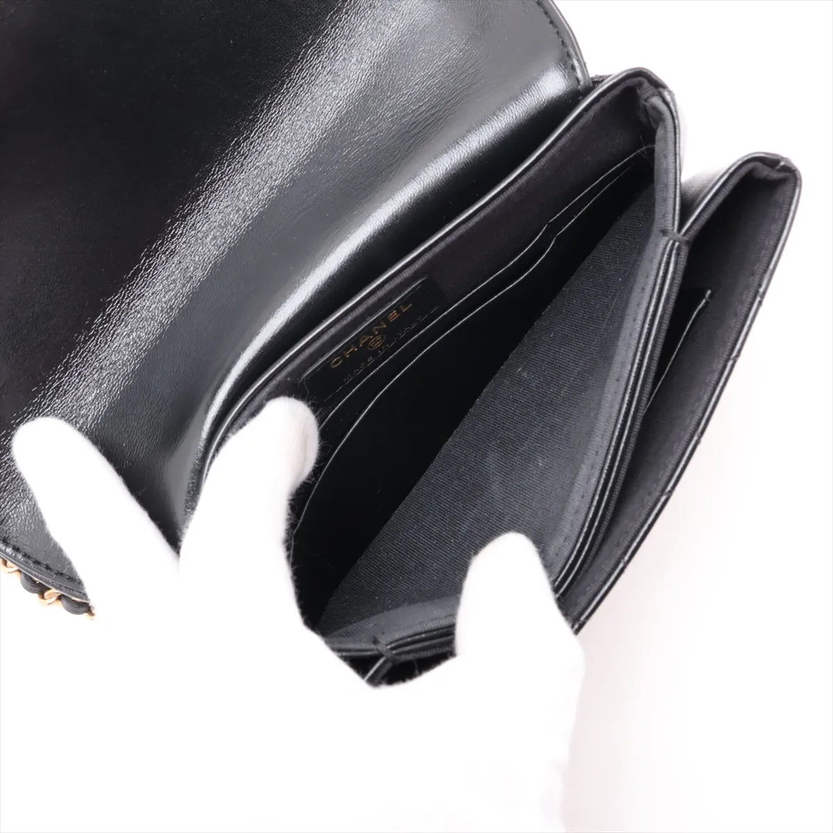 Chanel CC Logo Matelasse Lambskin Wallet on Chain Shoulder Bag Black