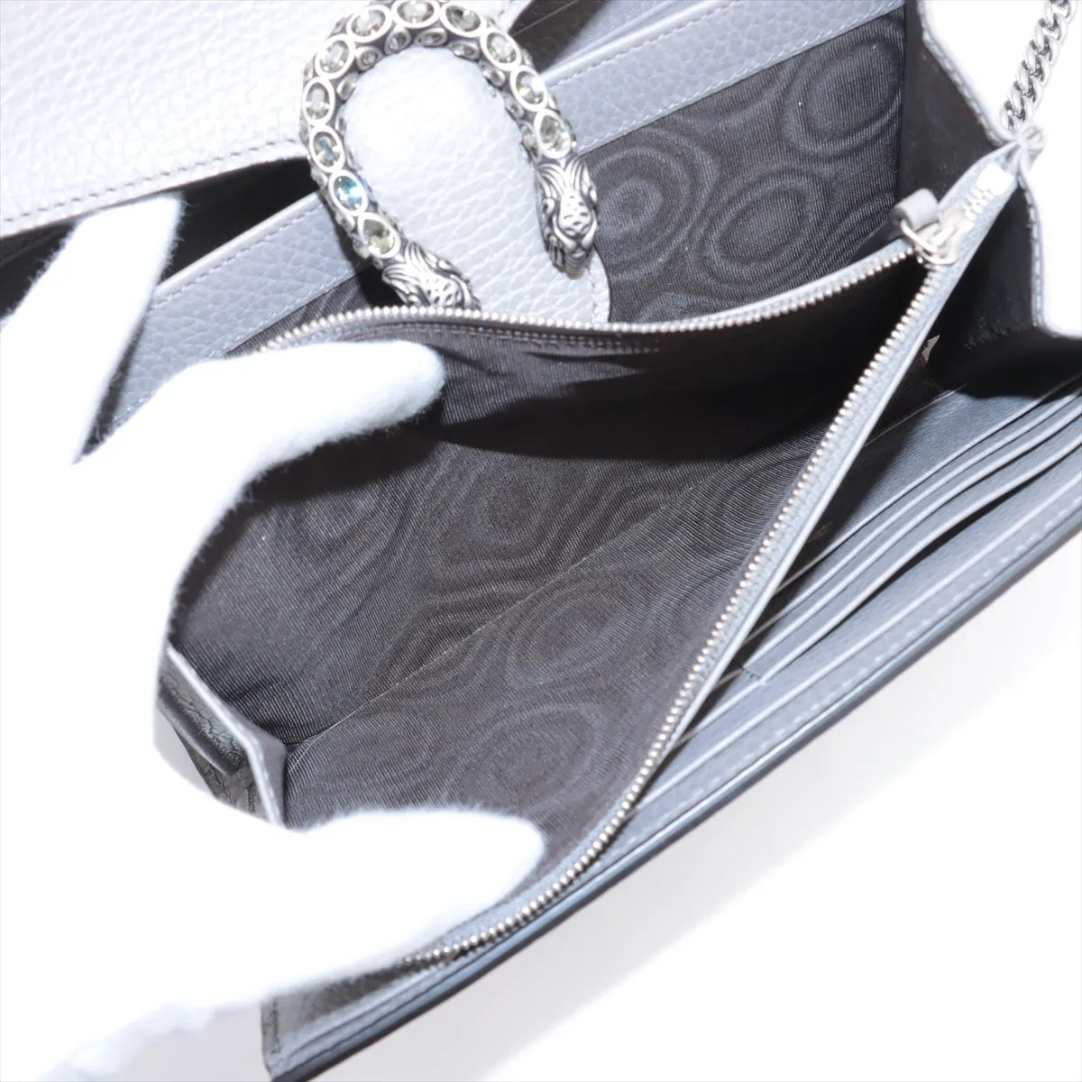 Gucci Dionysus Leather Chain Wallet Gray