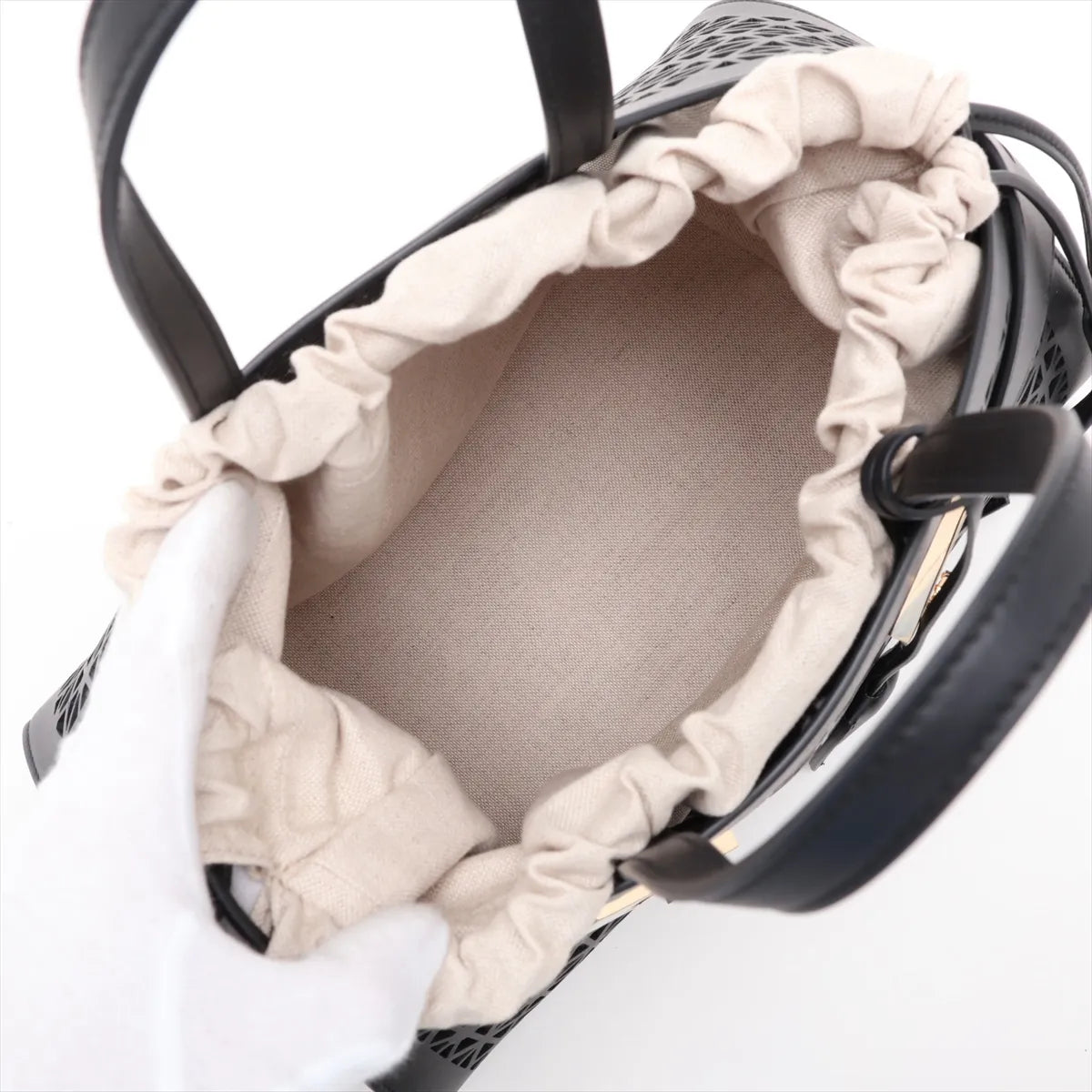 Ferragamo Hug Lazer-cut Panels Leather Two-Way Handbag Black