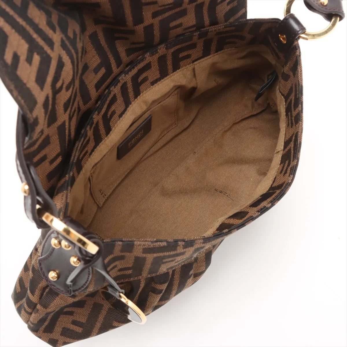 Fendi Zucca Canvas Leather Shoulder Bag Brown