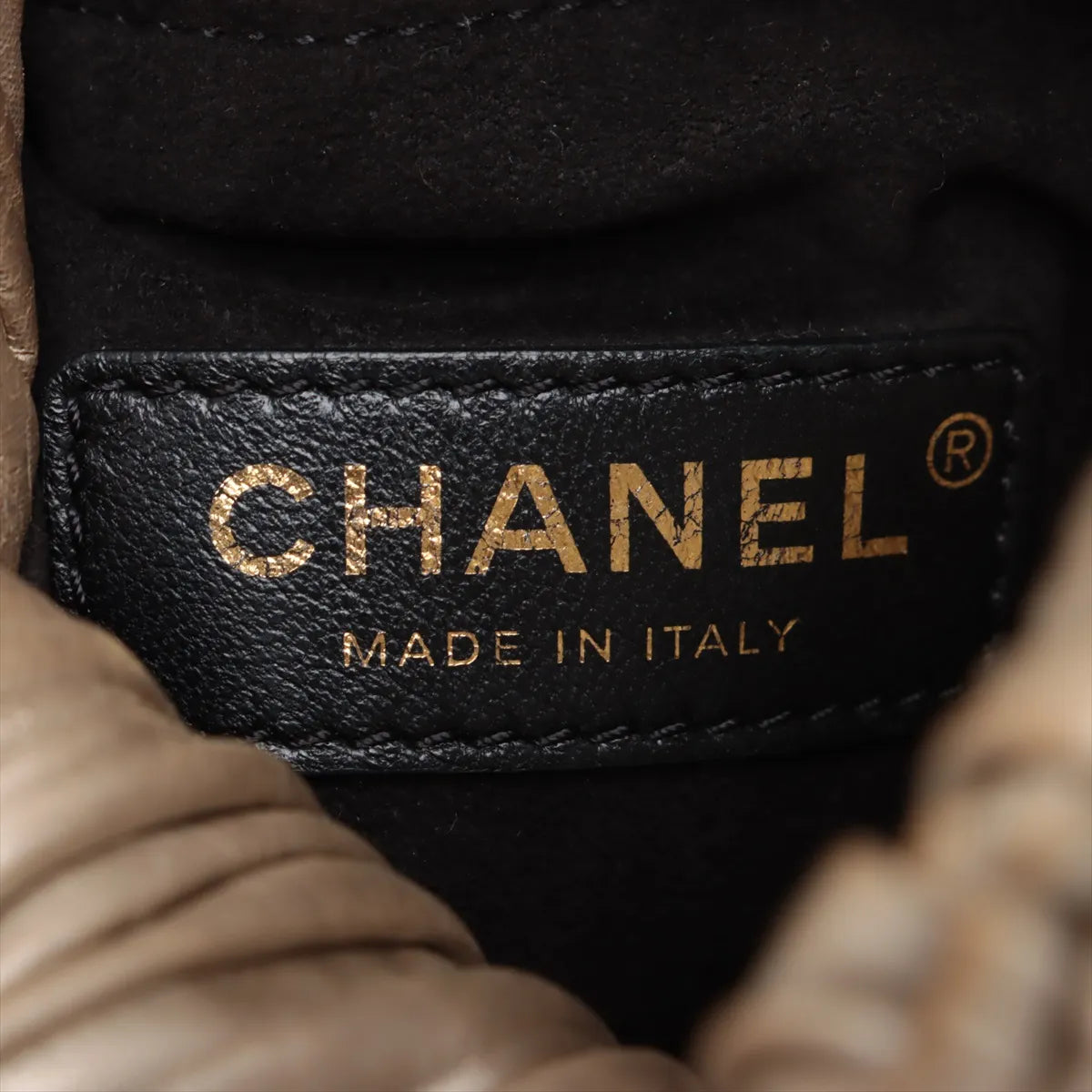 Chanel CC Logo Metallic Calfskin Pleats Drawstring Two-Way Bag Gold