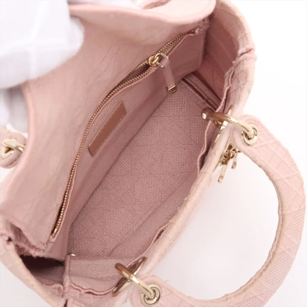 Christian Dior Lady D Lite Medium Canvas Two-Way Handbag Dusty Pink