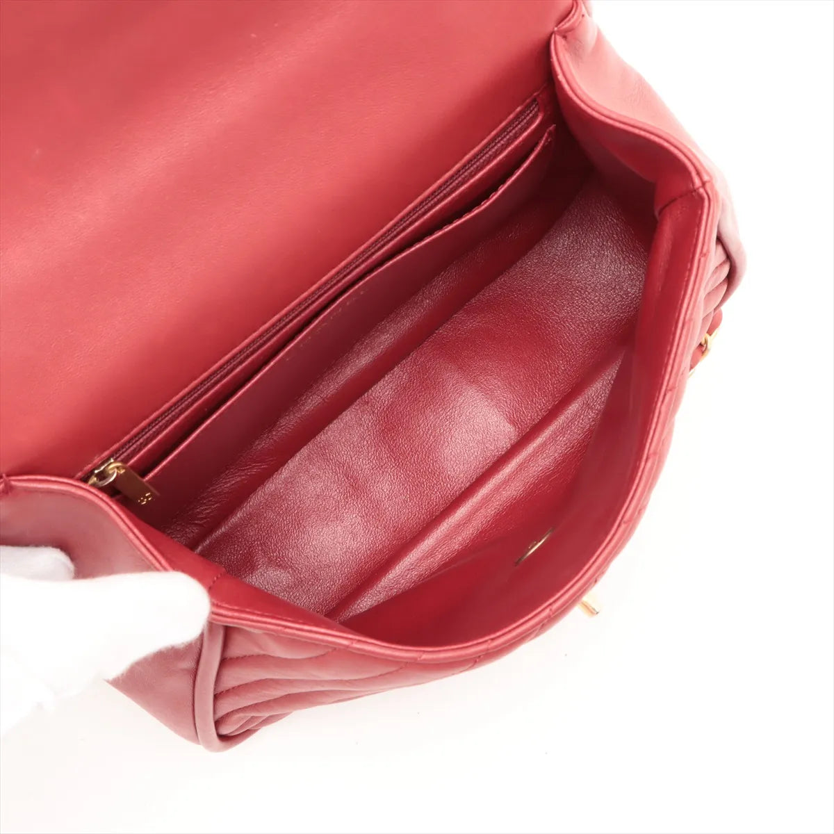 Chanel CC Logo V Stitch Lambskin Two-Way Shoulder Bag Red