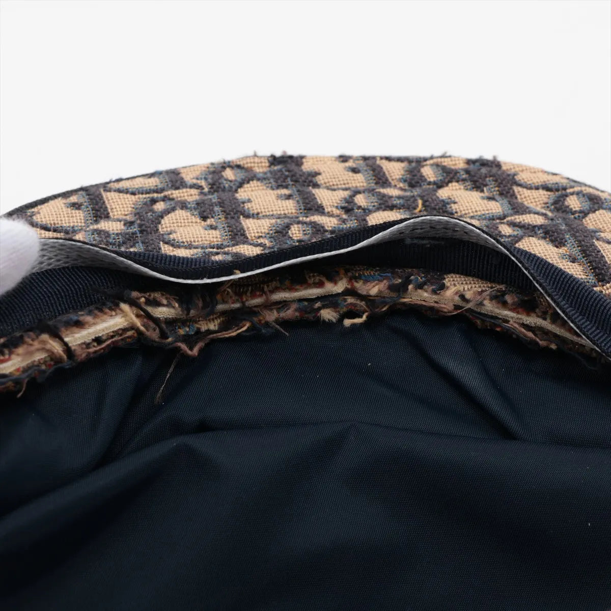 Christian Dior Oblique Jacquard Cotton Beret 58 Ivory x Navy Blue