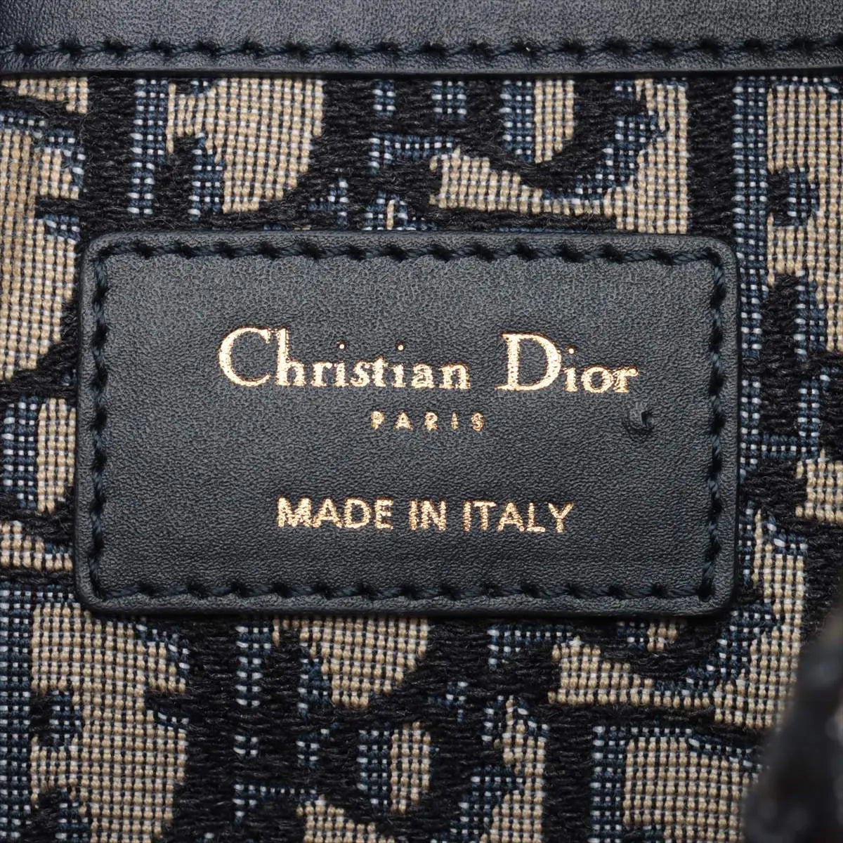 Christian Dior Oblique Rattan Canvas Bucket Shoulder Bag Beige x Navy Blue