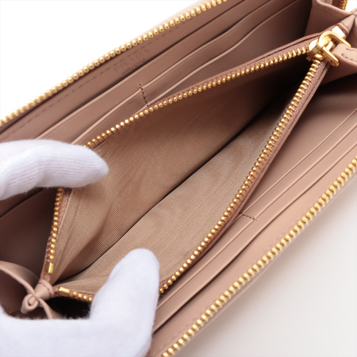 Prada Saffiano Studded Zippy Wallet Beige