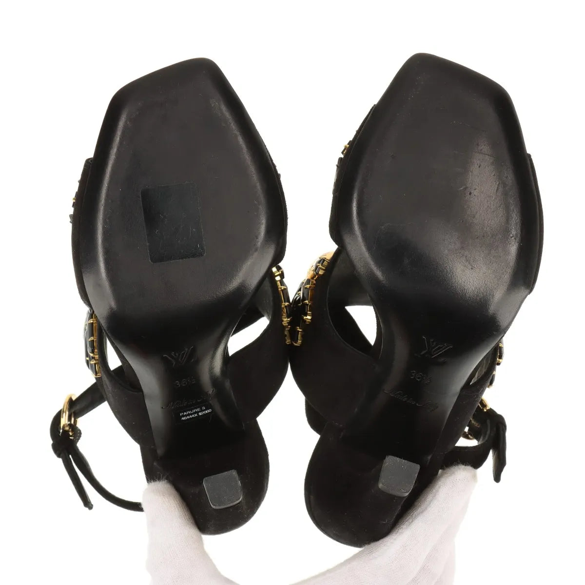 Louis Vuitton Cut Out Crsytal Suede Sandal Black