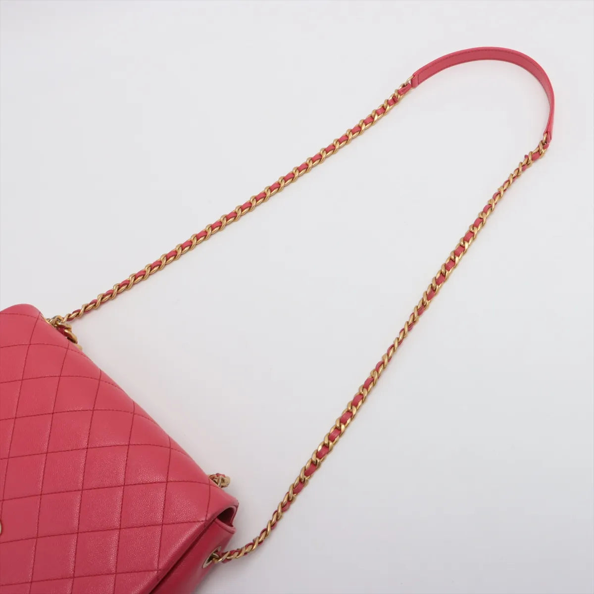 Chanel CC Logo Matelasse Caviar Skin Chain Shoulder Bag Pink