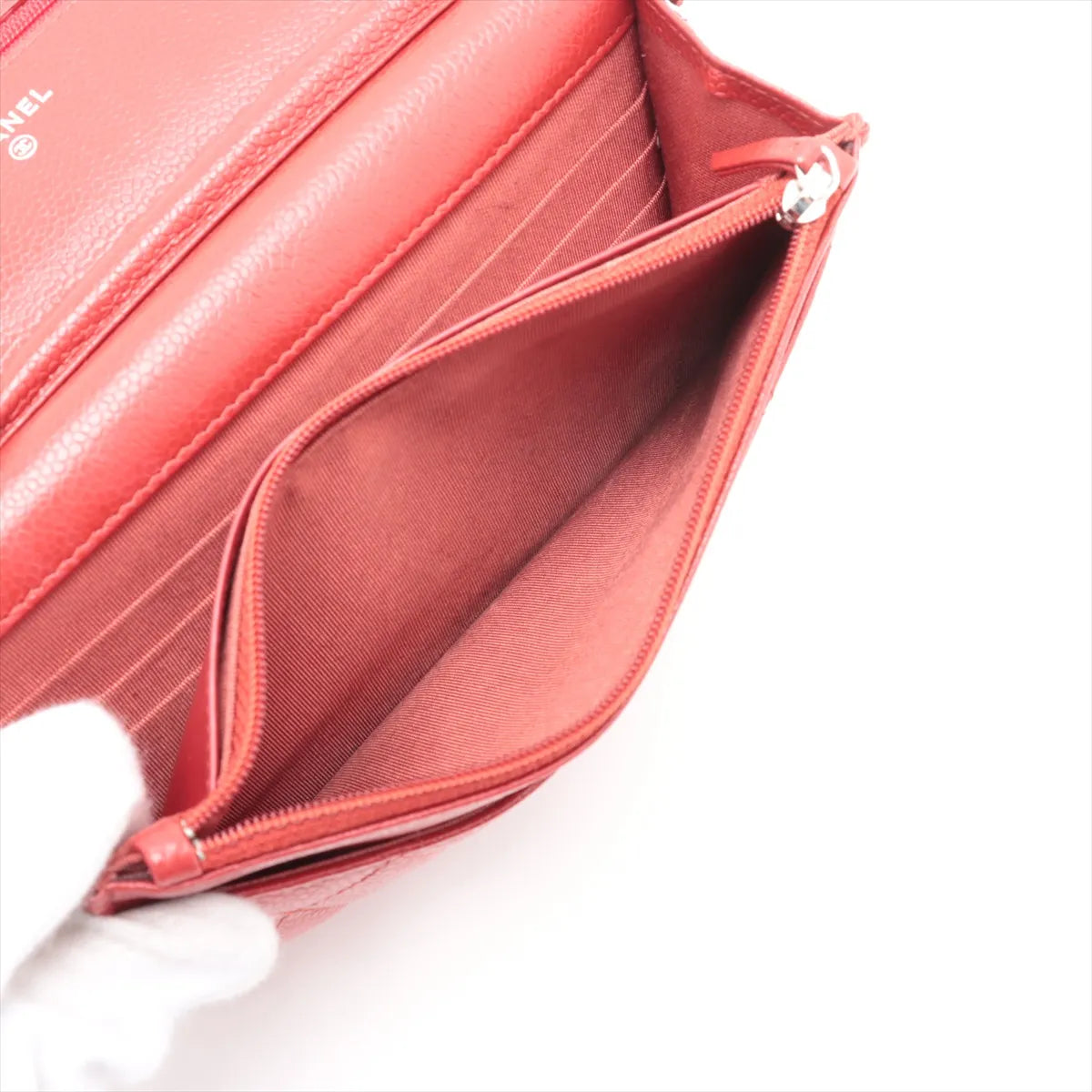 Chanel CC Logo Matelasse Caviar Skin Chain Wallet Red