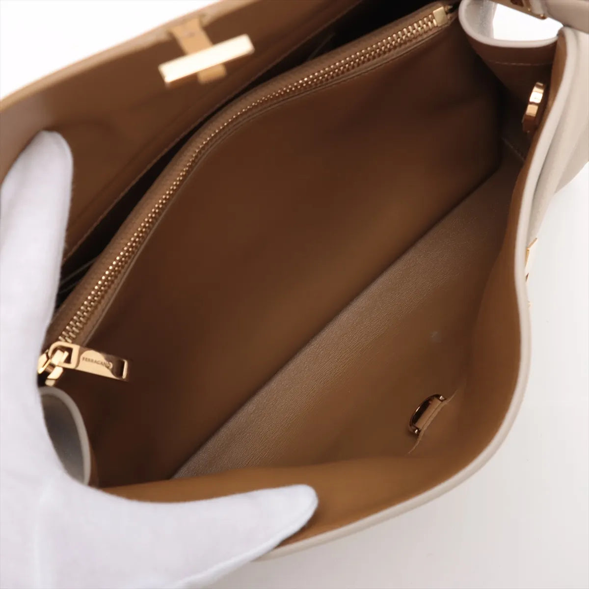 Ferragamo Hug Leather Handbag Beige