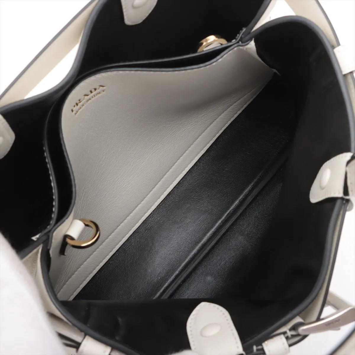 Prada Buckle Belt Studs Two-Way Shoulder Bag White