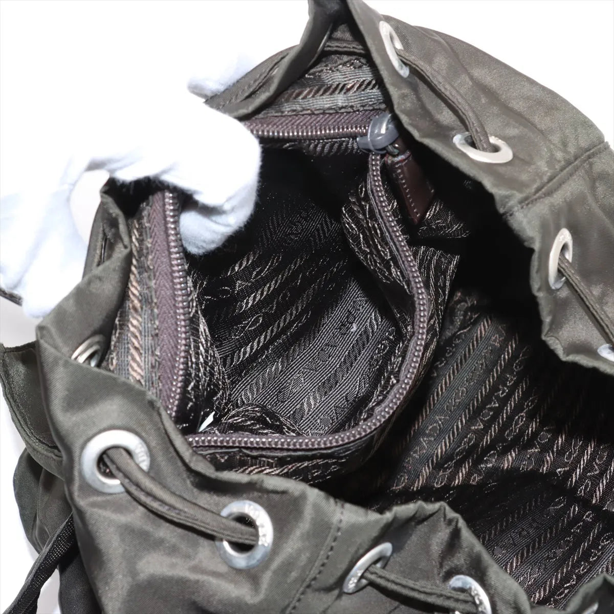 Prada Tessuto Nylon Leather Backpack Khaki
