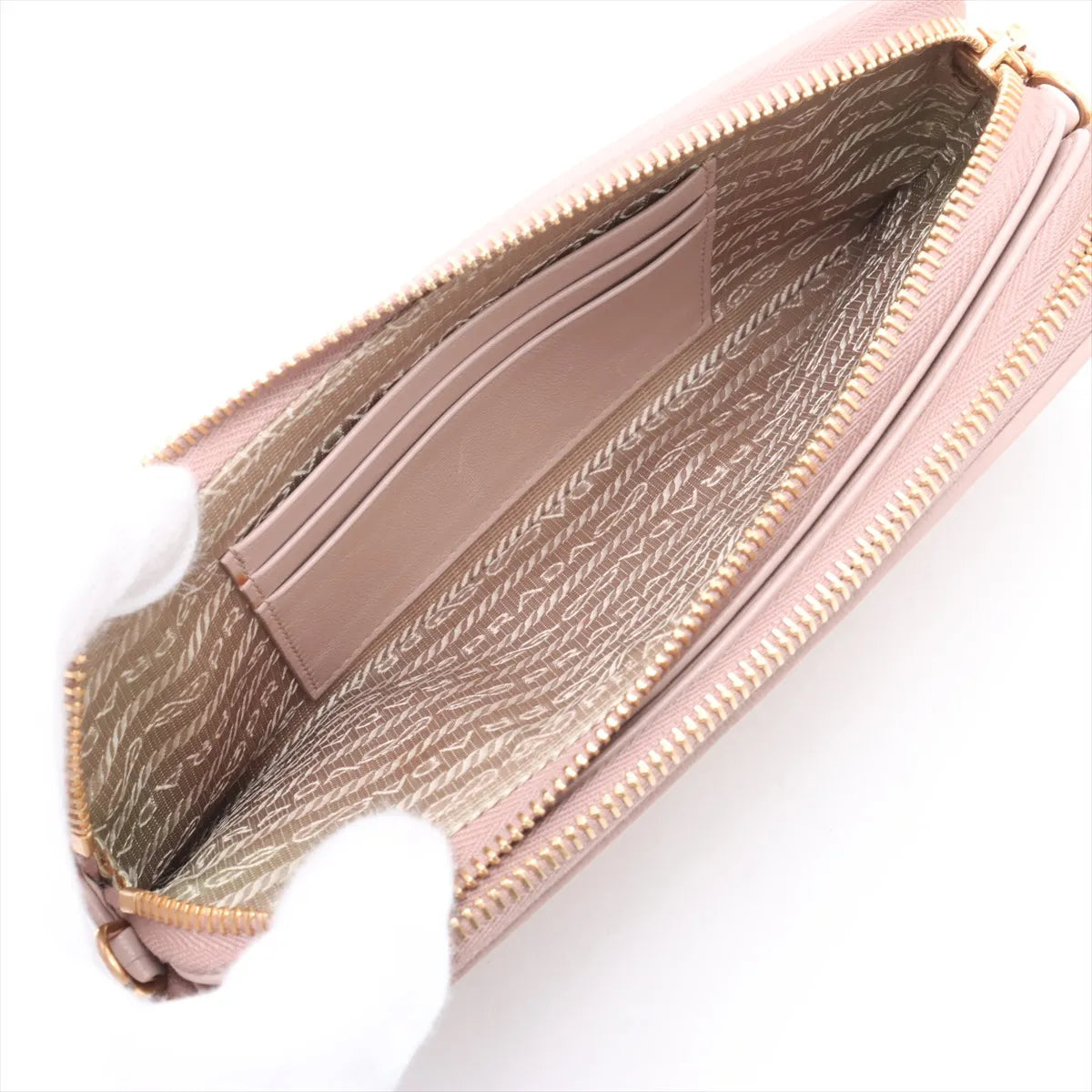Prada Nappa Impuntu Leather Chain Wallet Pink Beige