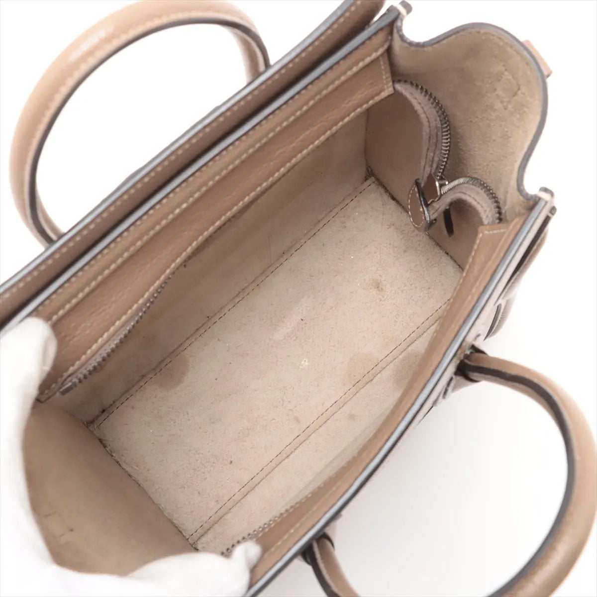 Celine Luggage Micro Leather Shopper Handbag Greige with Strap