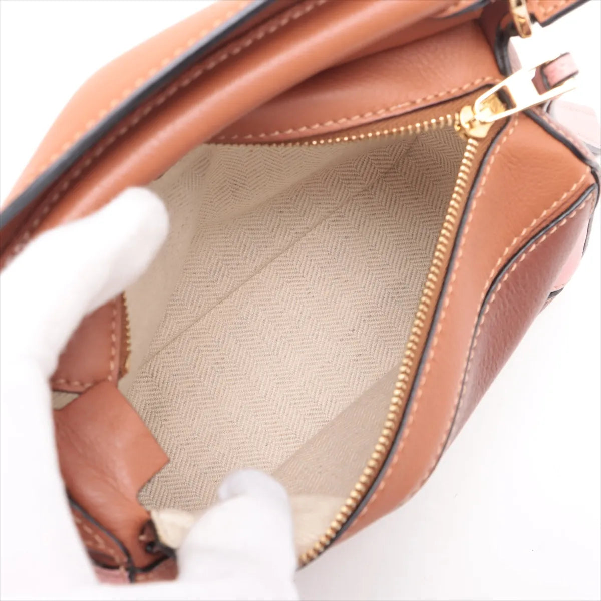 Loewe Mini Puzzle Two-Way Shoulder Bag Brown x Pink