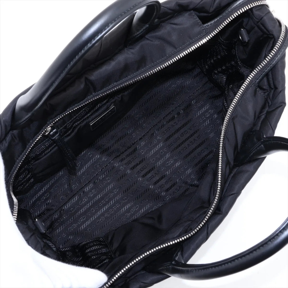 Prada Tessuto Quilted Nylon Leather Two-Way Tote Bag Black