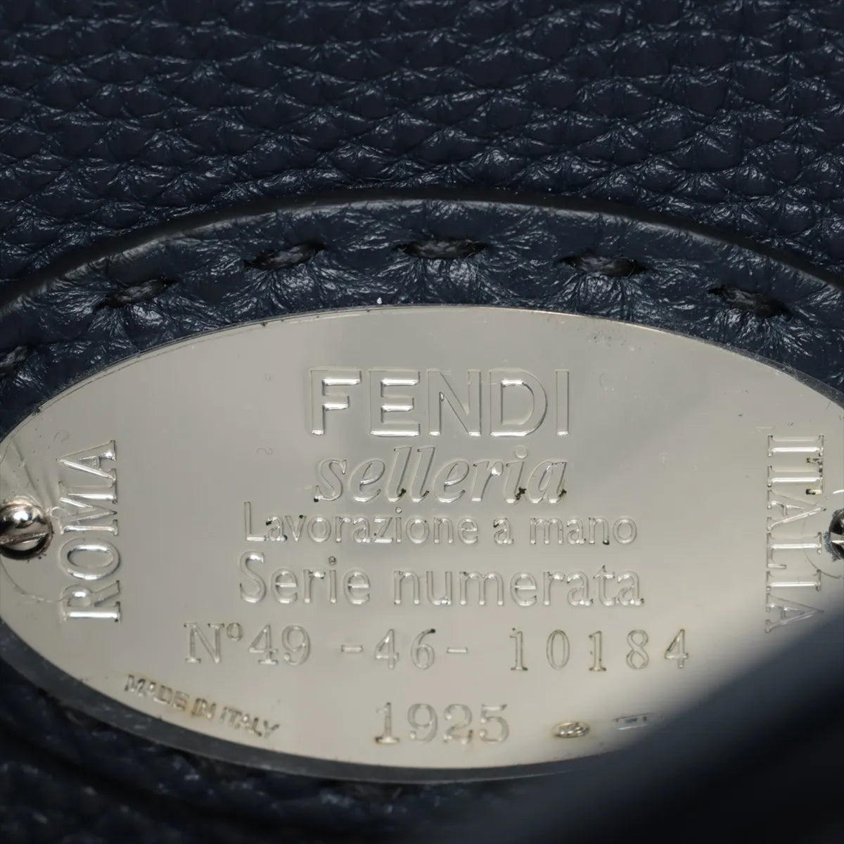 Fendi Peekaboo Regular Selleria Leather Handbag Navy Blue
