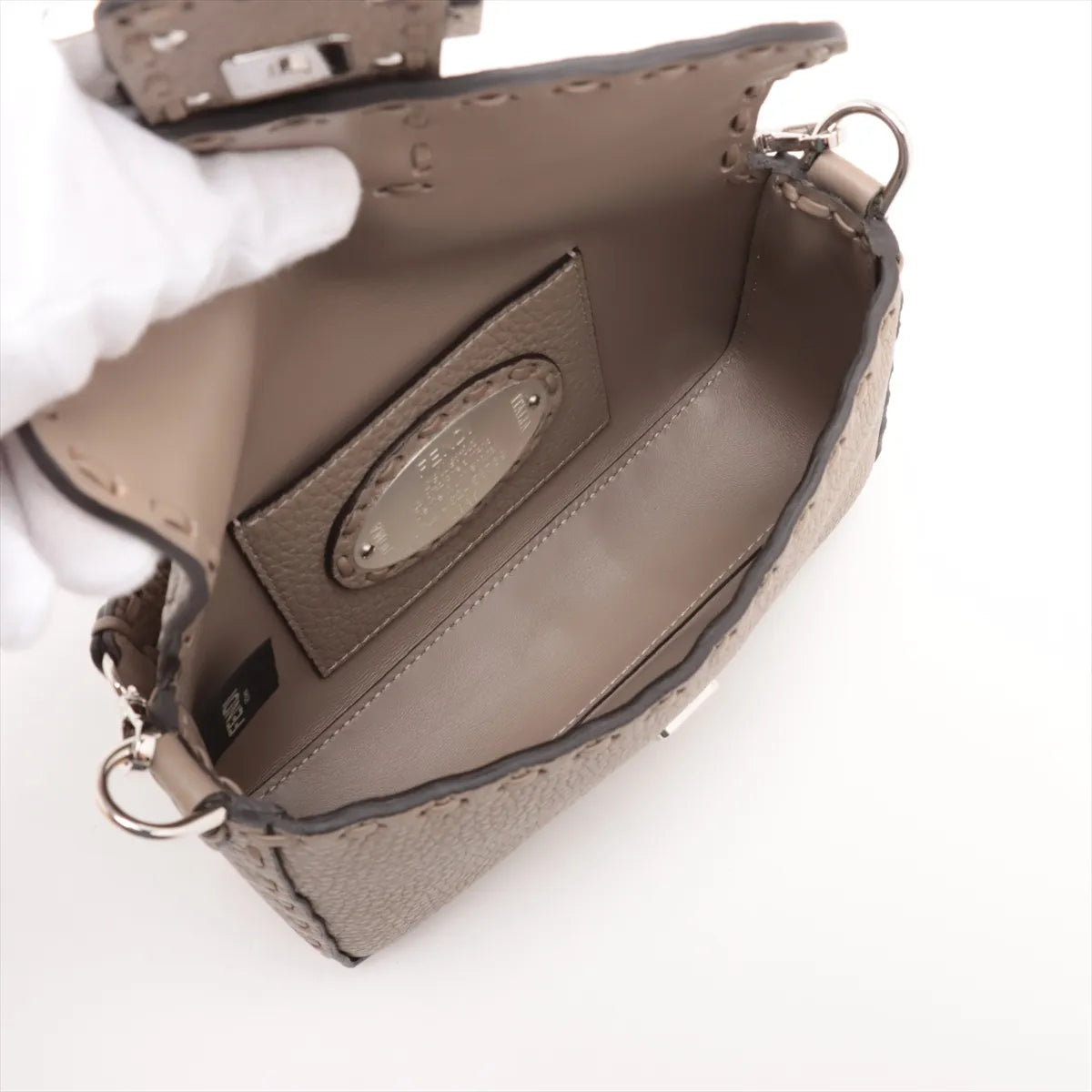 Fendi FF Logo Mini Leather Two-Way Shoulder Bag Brown