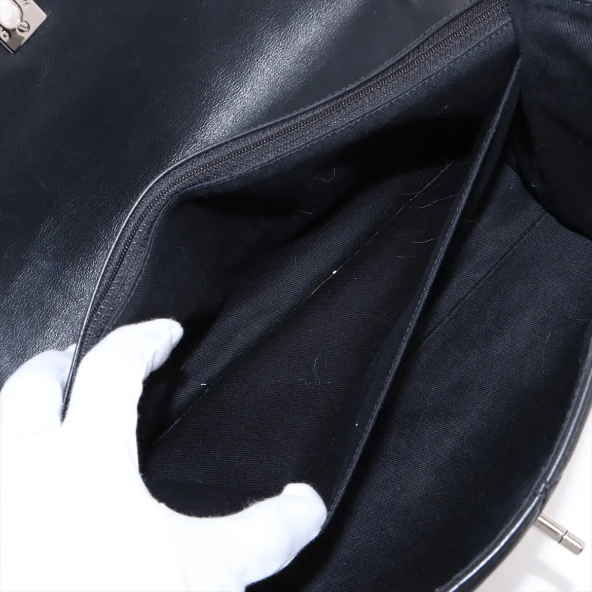 Chanel CC Logo Big Matelasse Lambskin Single Flap Double Chain Bag Black — product photo 9