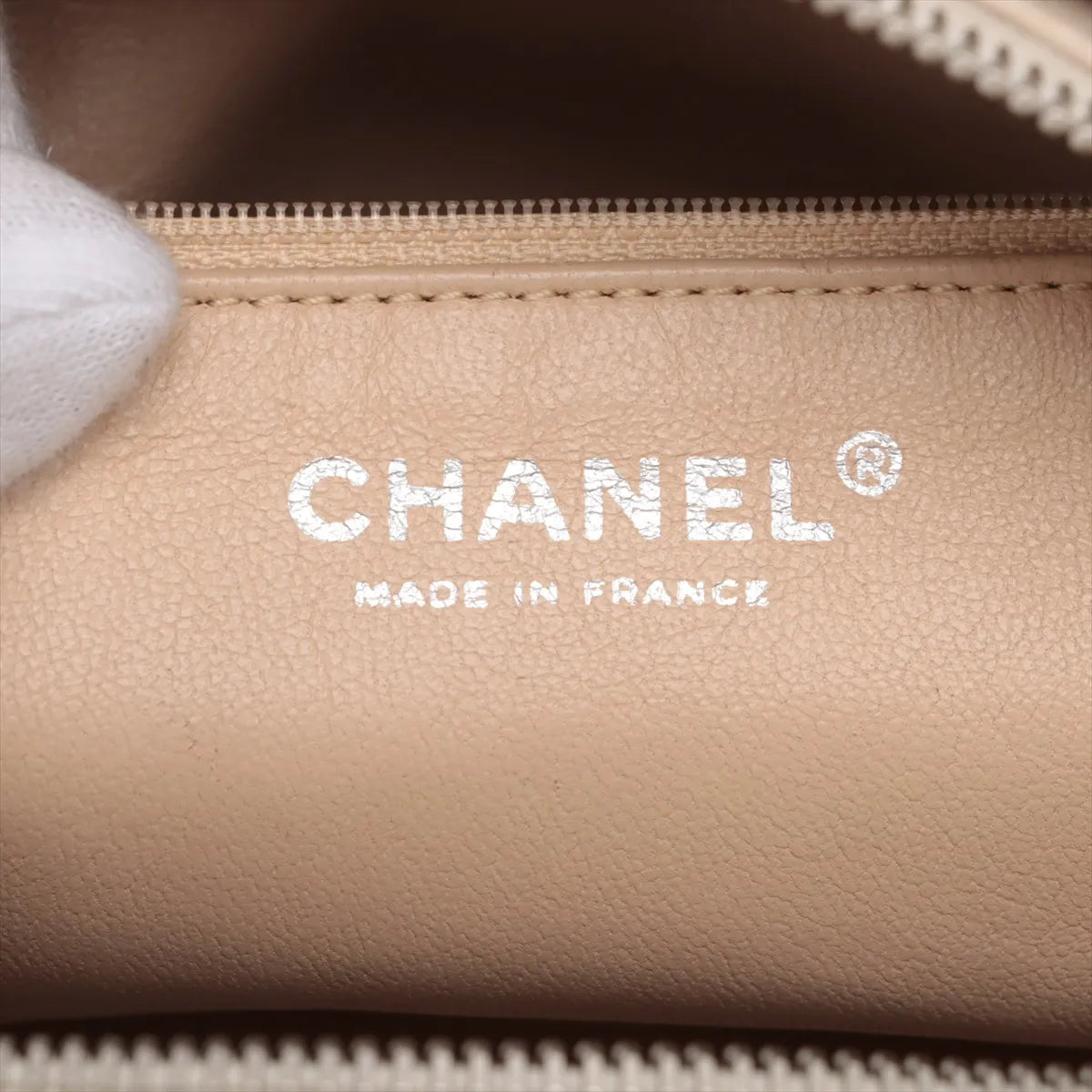 Chanel CC Logo Luxury Line Leather Chain Shoulder Bag Beige