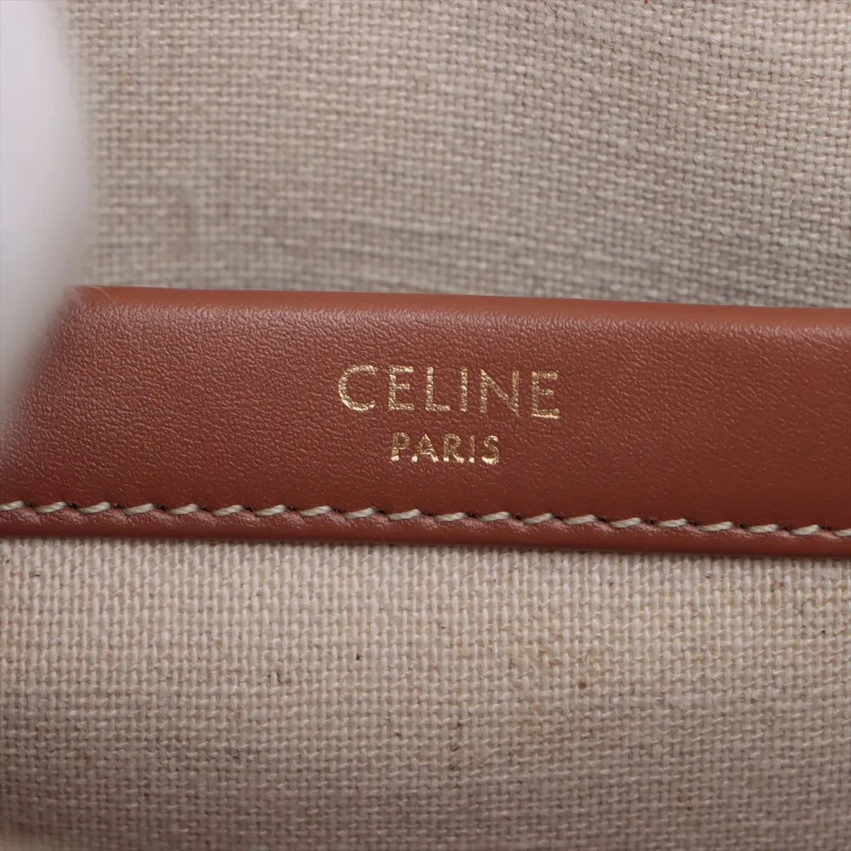 Celine Striped Canvas Leather Two-Way Handbag Brown