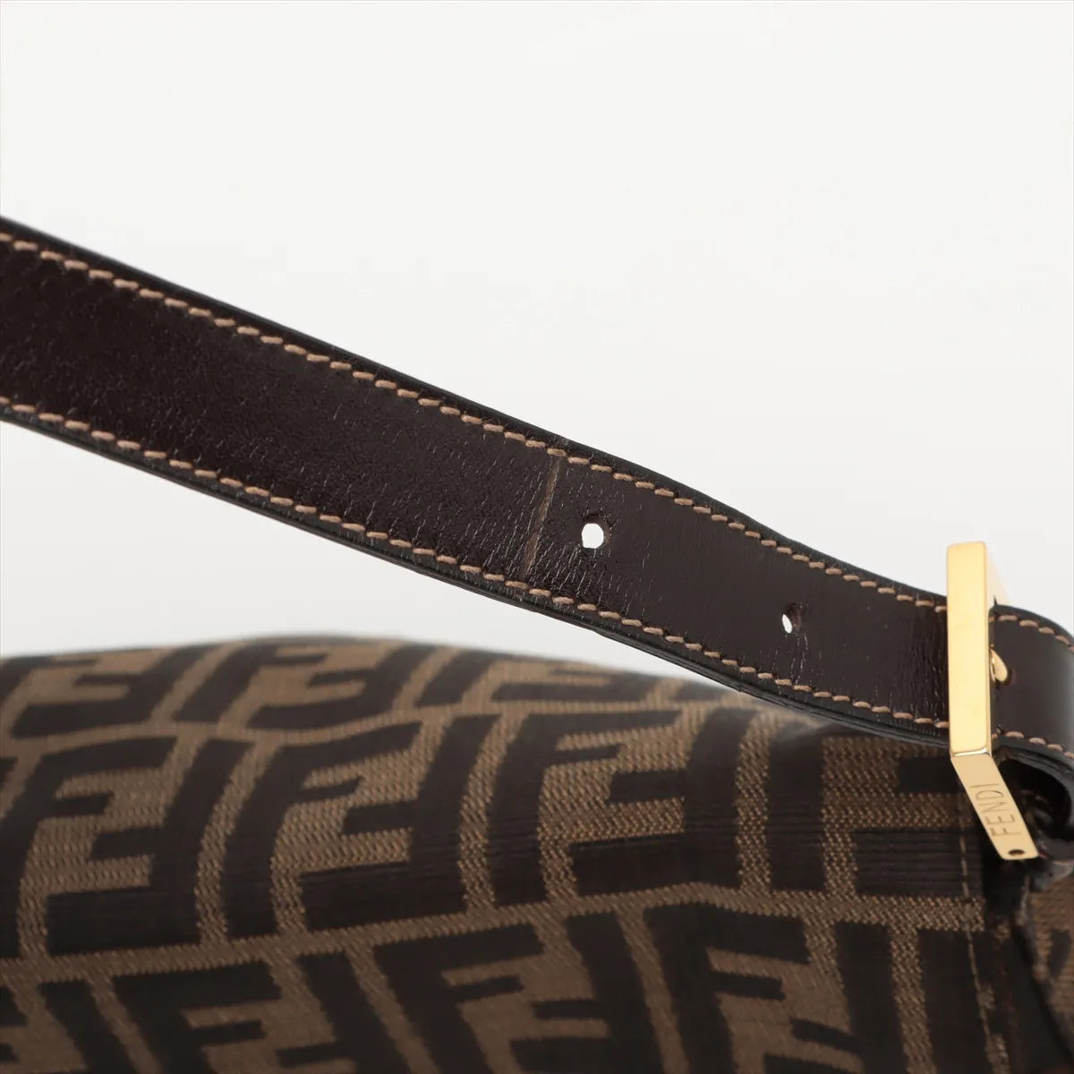 Fendi Zucca Mamma Baguette Canvas Leather Shoulder Bag Brown
