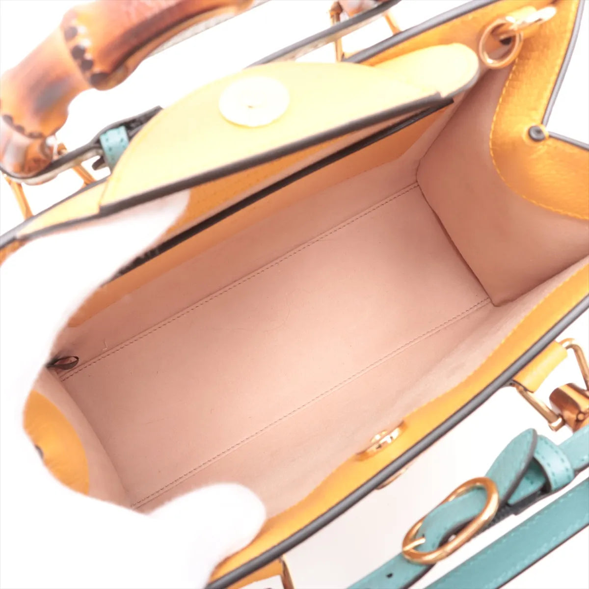 Gucci GG Logo Bamboo Diana Leather Small Tote Bag Yellow